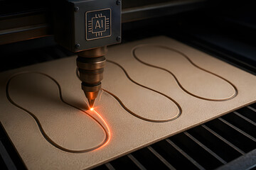Autonomous robotic engraver uses AI to carve uniform sole templates on synthetic material in footwear manufacturing line