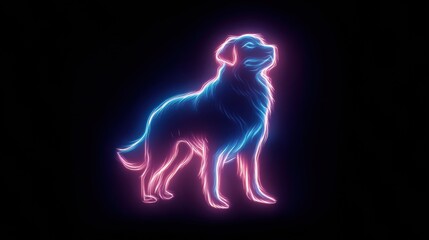 Fototapeta premium Neon Sign Style Nova Scotia Duck Tolling Retriever Glowing Against Dark