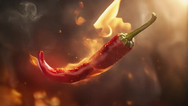 a hot red chili pepper engulfed in vibrant flames