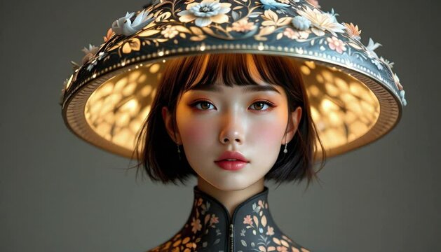 ファンタジーストーリー（時の流れが淀む淵に、未来と過去の幻影をまとう、ミステリアスな仮面の女性）