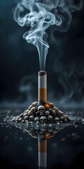 danger of smoking cigar cigarette with a pile of skulls dark vertical 