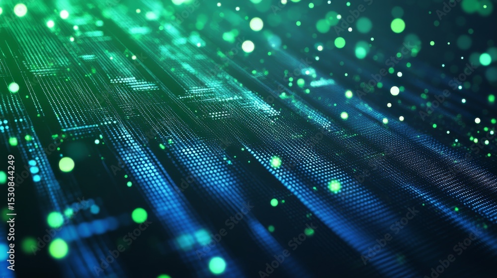 Poster futuristic digital technology background with glowing blue and green circuit lines, abstract high-sp