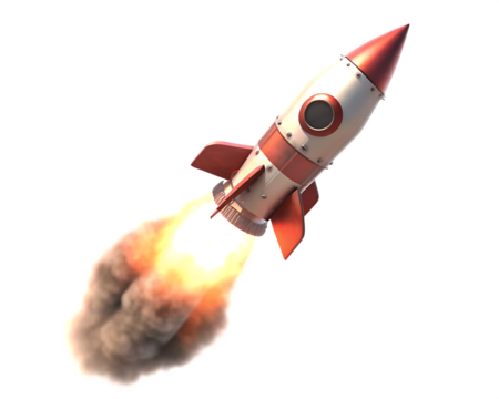   a red and white rocket being launched isolated on white background PNG
