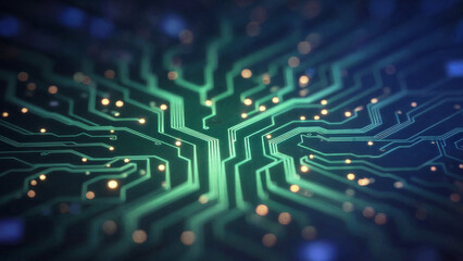 Vibrant Green Circuit Board with Tech Background