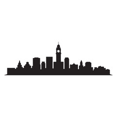 Naklejka premium City silhouette, Silhouette of city with black color on white background 