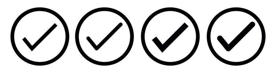 Black Check mark icon vector set. Black tick check mark icon. Set of black check mark isolated vector icons. Vote symbol tick. Approved symbol. Check mark icon set. Tick list button icon
