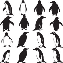 Naklejka premium penguin bird animal silhouette cartoon , black silhouettes isolated on white background