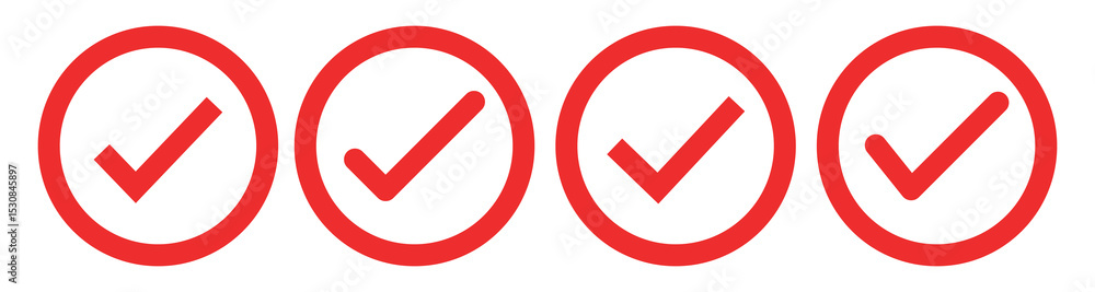 Aufkleber check mark vector icon set. correct or right tick mark sign. red checkmark for checklist. accept and