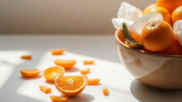 Fresh Oranges and Tangerines in Bowl