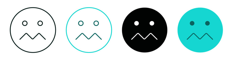 FOMO symbol. Unhappy Emoji icon set. Social Media, Marketing or Cryptocurrency concept. Color or black logo for web, ui, or mobile app. Editable vector stroke.