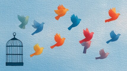 Flying Birds, Open Cage, Freedom Concept