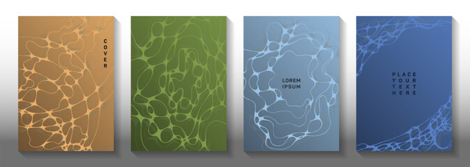 Wireframe rendering idea abstract vector covers. Mobile curve lines bubble textures. Minimalist cover vector layouts. Engineering cover pages graphic design set.