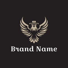 Vintage emblem design with eagle wings and an owl heart symbol