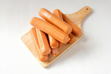 Smoked pork and chicken sausage on white background, 