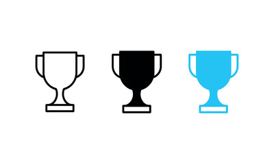 Set of Trophy Icons in Black White and Blue Representing Achievement and Success