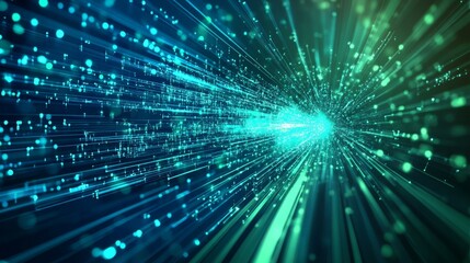 Futuristic digital technology background with glowing blue and green circuit lines, abstract data flow, high-speed internet network, innovation in cyber communication and nano information systems





