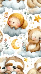 Cute animal pattern with playful dreamers.