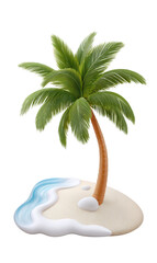 Fototapeta premium Lush Green Palm Tree on a Secluded Sandy Island with a Gentle Blue Wave
