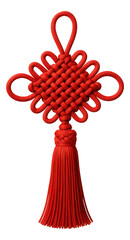 Obraz premium Intricate red Chinese knot decoration with a loop and tassel on transparent background.