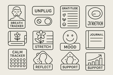 Minimalist wellness icons for mental health and mindfulness apps