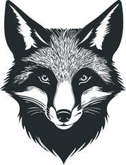 Black & White Fox Head Vector Art - Stylized Animal Illustration