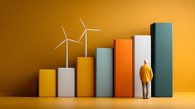 Individual analyzing energy growth trends with wind turbines