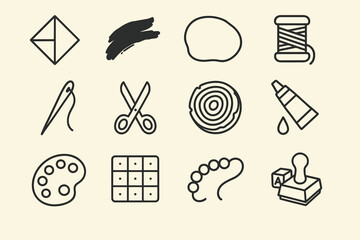 Minimalist craft and hobby icons collection in black and white