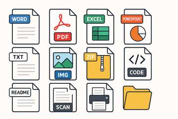 Icons of various file types including doc, pdf, xls, and zip formats