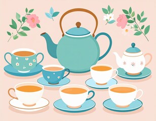 Pastel Tea Set Illustration