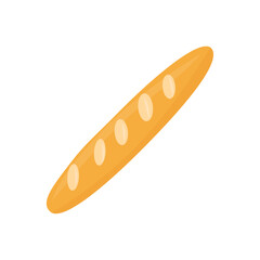 Classic French baguette, isolated on a white background. Golden, freshly baked loaf. Perfect for bakery, food, or breakfast-related design projects. Vector illustration.