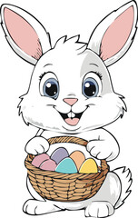 Cute Easter Bunny with Eggs - Happy Holiday Illustration

