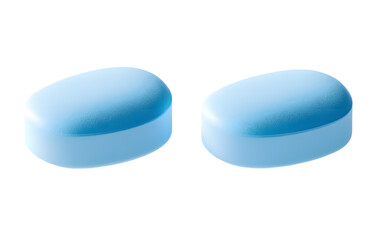 Three light blue pharmaceutical pills on transparent background