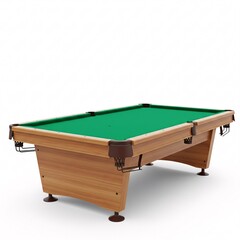 A classic billiard table with a wooden base and green felt, creating an image of leisure game,