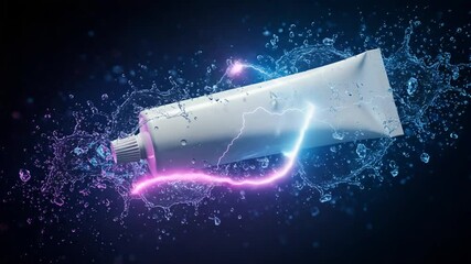 Dynamic toothpaste tube surrounded by colorful splashes
