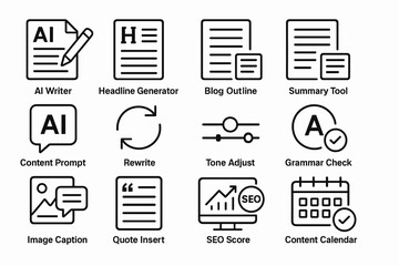 Ai writing tools icons for content creation and optimization