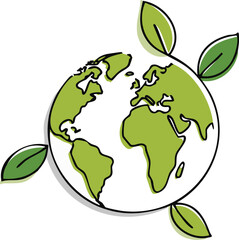 Global Earth & Leaves Icon - Ecology & Sustainability

