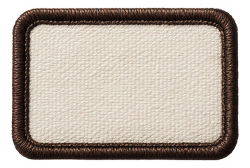 Rectangular textile patch with a brown woven border and a textured cream fabric center on transparent background.
