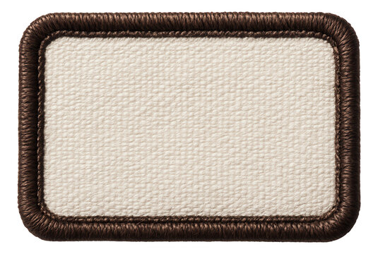 Rectangular textile patch with a brown woven border and a textured cream fabric center on transparent background.