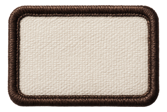 Rectangular textile patch with a brown woven border and a textured cream fabric center on transparent background.