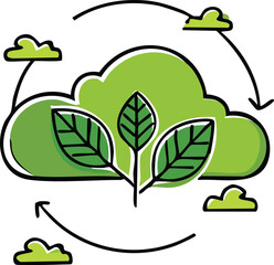 Green Plant Growth in Cloud - Environmental Cycle Icon