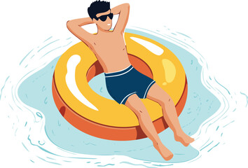 Man Relaxing on Pool Float - Summer Vacation Cartoon

