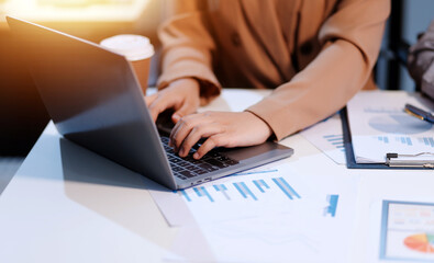 Business conference, marketing research, sales strategy analysis for business growth. and...