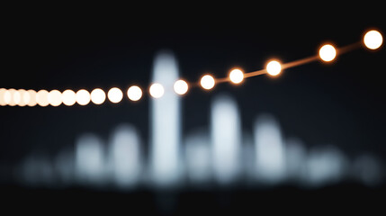 Cinematic night city mood with glowing string lights and blurred urban background full of warm highlights