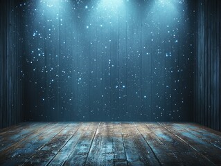 Empty stage, blue light, snowfall