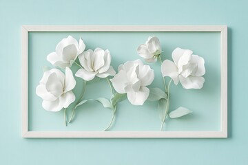Delicate white flowers in a white frame.