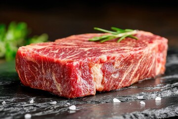 Raw wagyu steak in the kitchen. Generative Ai
