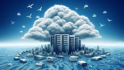 Cloud Computer Sky Clouds shape into computers and servers