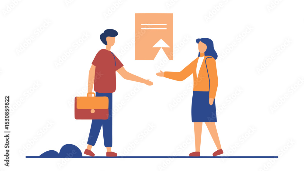 Aufkleber two people reaching out to each other with a document in the background and a briefcase held by man