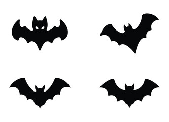 Halloween bat set, Collection of halloween bats silhouette vector on white background.