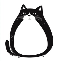 Simple illustration, fat cute cat, Black and white